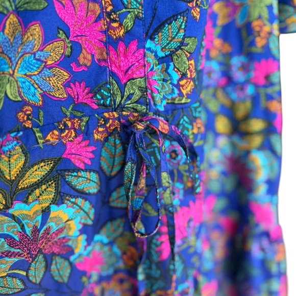Baltic Born Blue and Pink Floral Short Sleeve Midi Dress Sz M - Picture 5 of 9